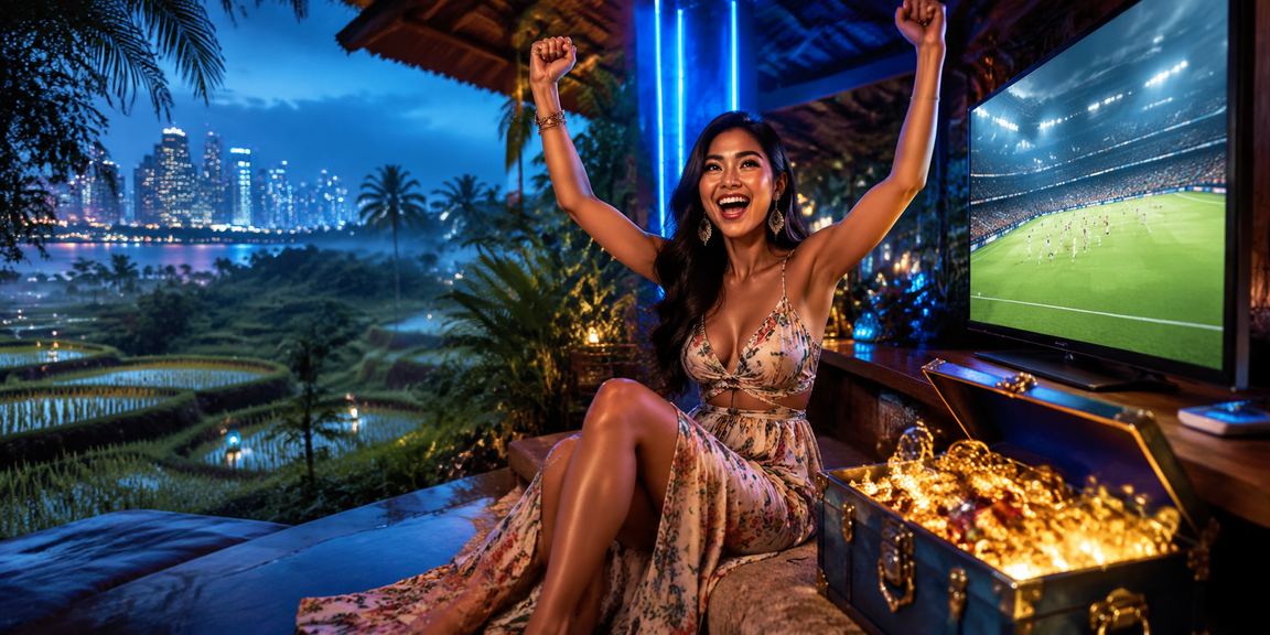 Model menampilkan antarmuka sports betting online di smartphone dengan percaya diri