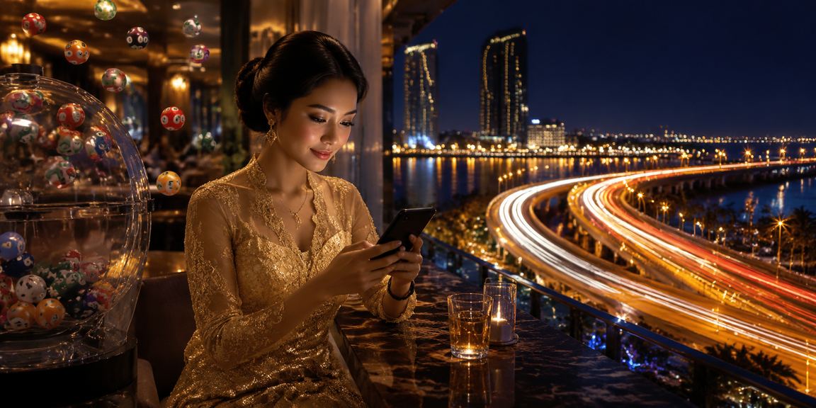 Model memperlihatkan hasil lotere online bersama bonus voucher aktif