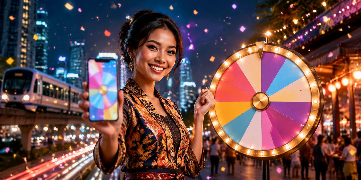Suasana lucky draw meriah di pasar malam dengan banyak pengunjung